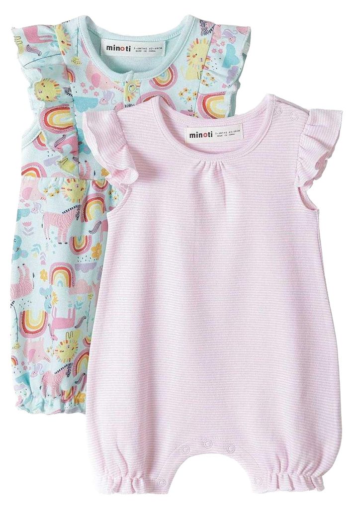 Minoti - Strampler für Baby-Girls, Rüschen (2er-Pack) MN706 (Neugeborene) (Türkis/Hellrosa)