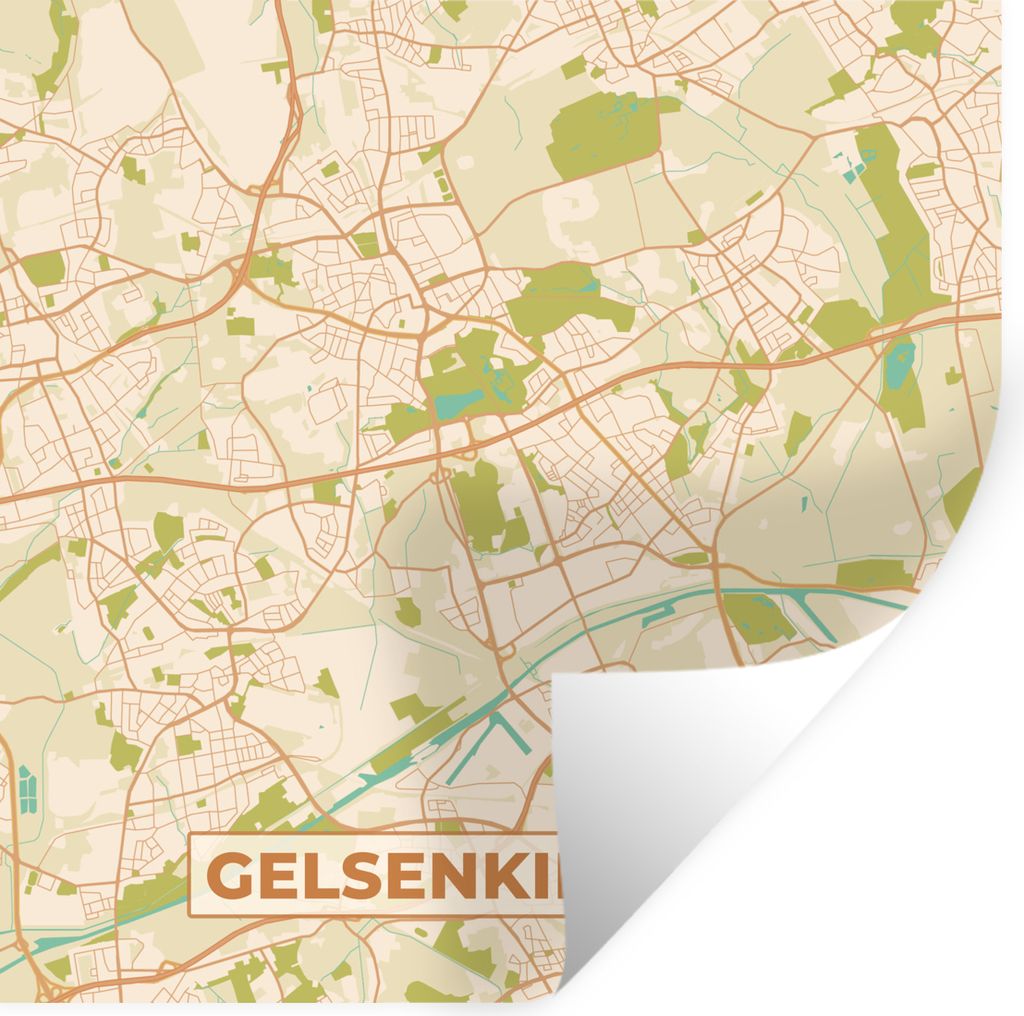 MuchoWow Wandtattoo Wandsticker Wandaufkleber Stadtplan - Gelsenkirchen - Stadtplan - Vintage 80x80 cm Selbstklebend und Repositionierbar - Wierd...