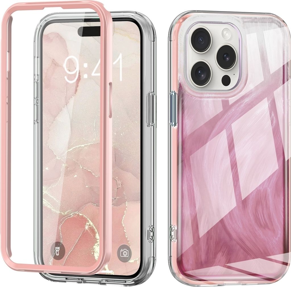 Für Apple iPhone 15 Pro Max Feder Design Bumper Hybrid TPU PC Schutz Hülle Case Cover Pink