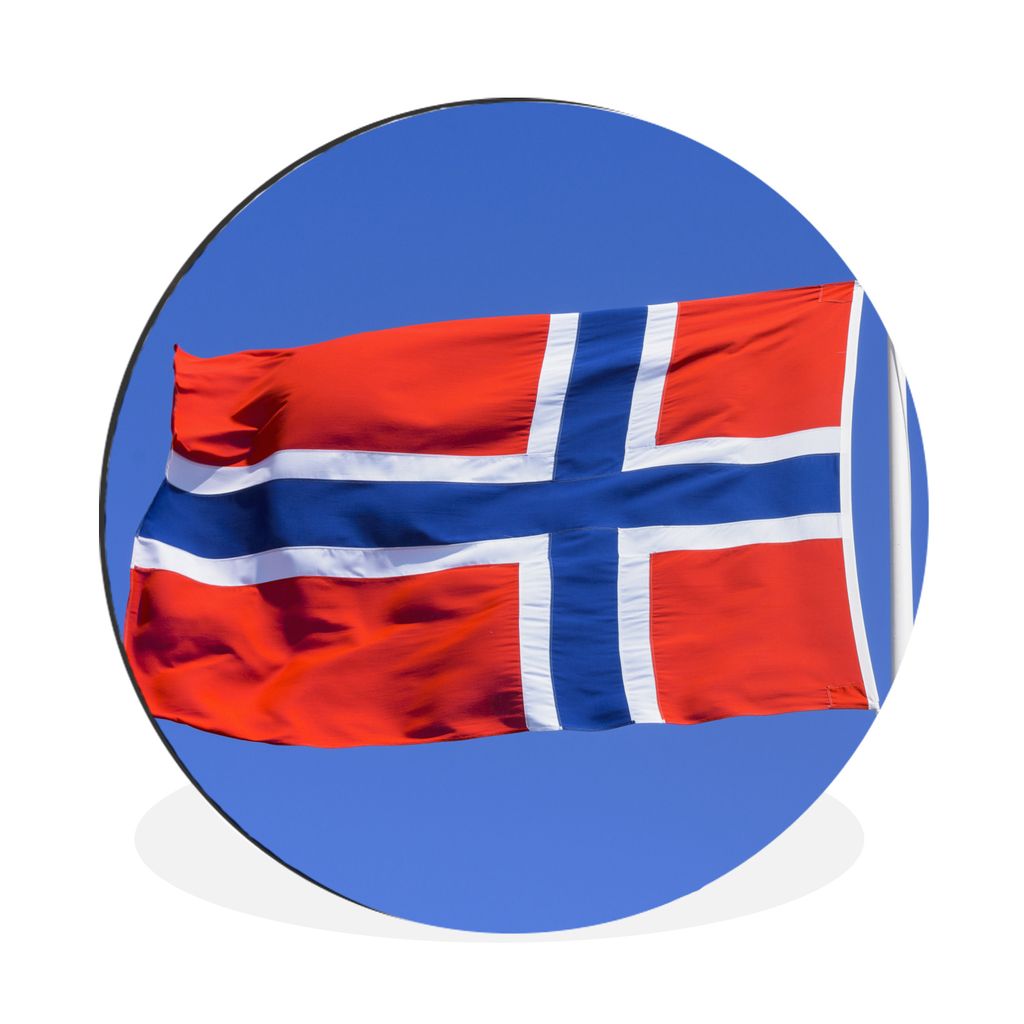 MuchoWow Aluminium Wandkreis Norwegische Flagge am blauen Himmel Ø 60 cm Wanddeko Modern Wohnzimmer - Wand Kreis - Wandbild - Schlafzimmer - Alu...