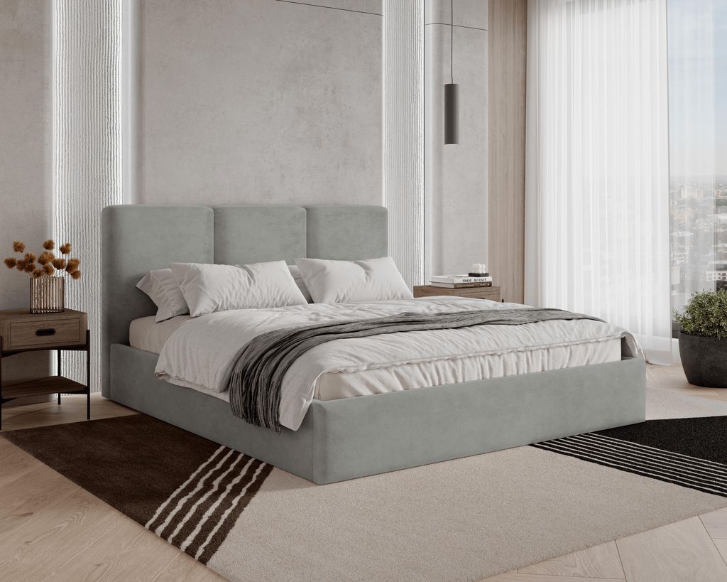 BESILIO Polsterbett mit Stauraum 180x200 Mira – schlankes, minimalistisches Bett mit Metallrahmen – Grau