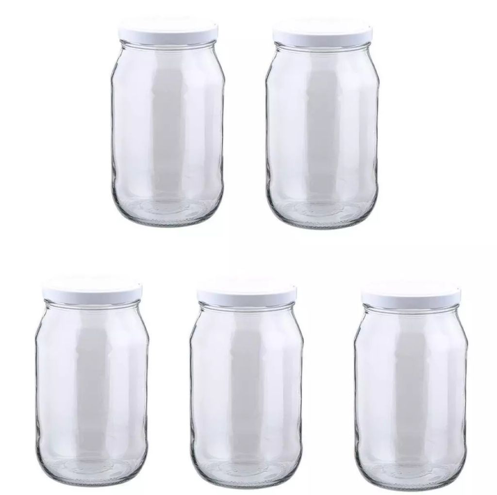 MIKONI Gurkenglas 1,7 L | 5 STÜCK | Weiß Deckel | Einweckgläser, Einmachgläser, Vorratsgläser, 1700ml, Einmachglas, Sturzgläser, Gurkengläser