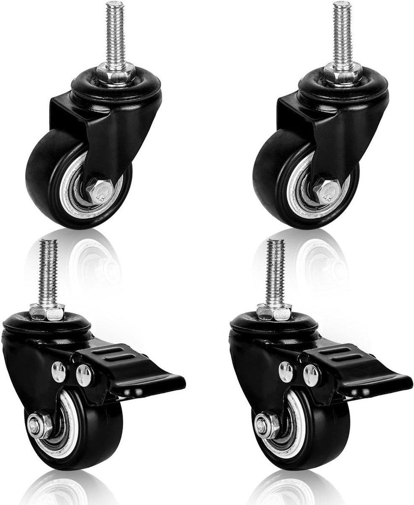 Möbelrollen M8 für schwere Lasten – Set mit 4 Rollen mit und ohne Bremse