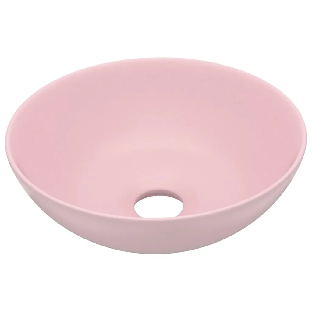 Vasque Céramique Rose Mat Anti-Trace - Lavabo Rond Design Facile à Nettoyer