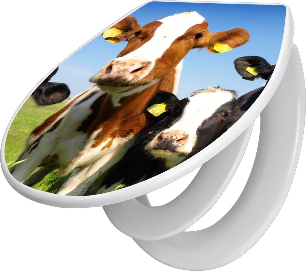 banjado Familien WC Sitz mit Absenkautomatik 37x44,5x5cm -Kühe - Klodeckel/Klobrille mit kindersitz aus hochwertigem Polypropylen - universeller T...