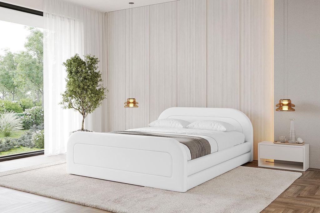 ALTDECOR Polsterbett mit Bettkasten - LERIS-Z-v1 200x200 Weiß Kunstleder- Bett mit Matratze H3/H4, Kopfteil und Fußteil, Boxbett, Doppelbett mit ...