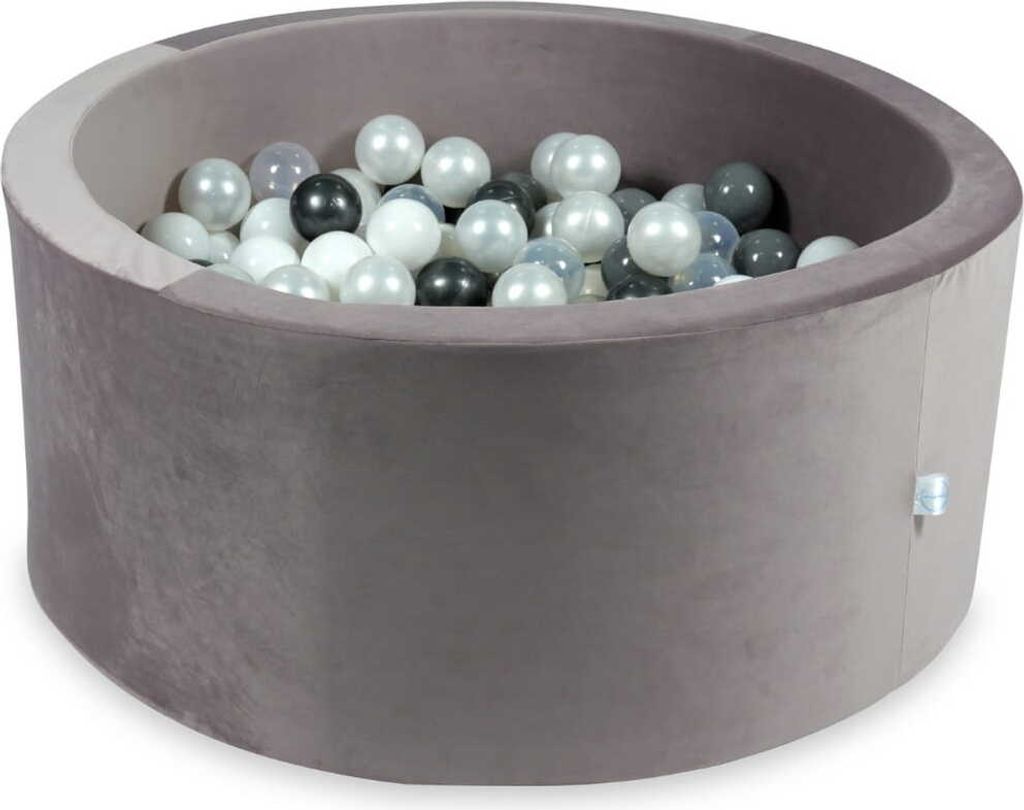 Bällebad 90x40 Samt lila – Mit 300 Bällen / Perlmutt, Grau, Weiß, Transparent, Graphit-Metallic