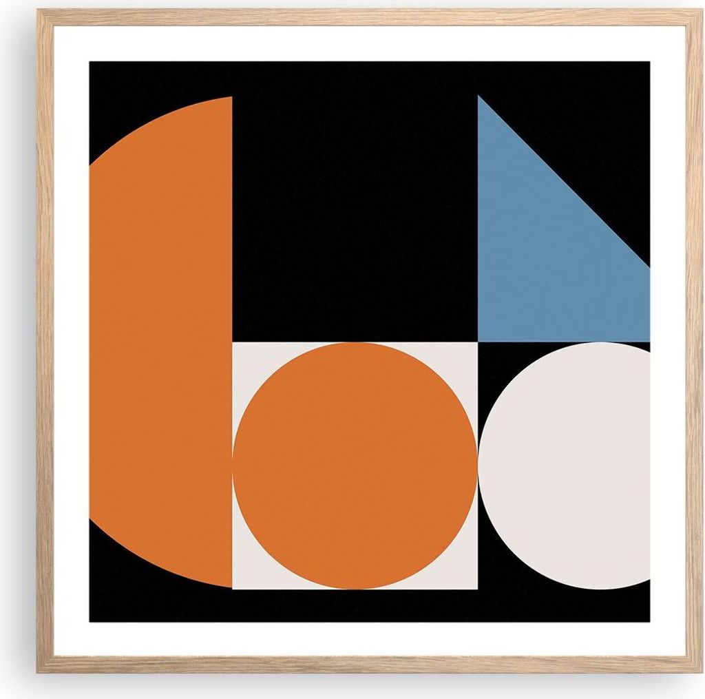 Gerahmtes Poster - Rahmen in heller Eiche - Stück Geometrisch Räder - 60x60 cm - Wand Bild - Wanddeko - Wandbilder - Kunstposter - Wandposter - B...