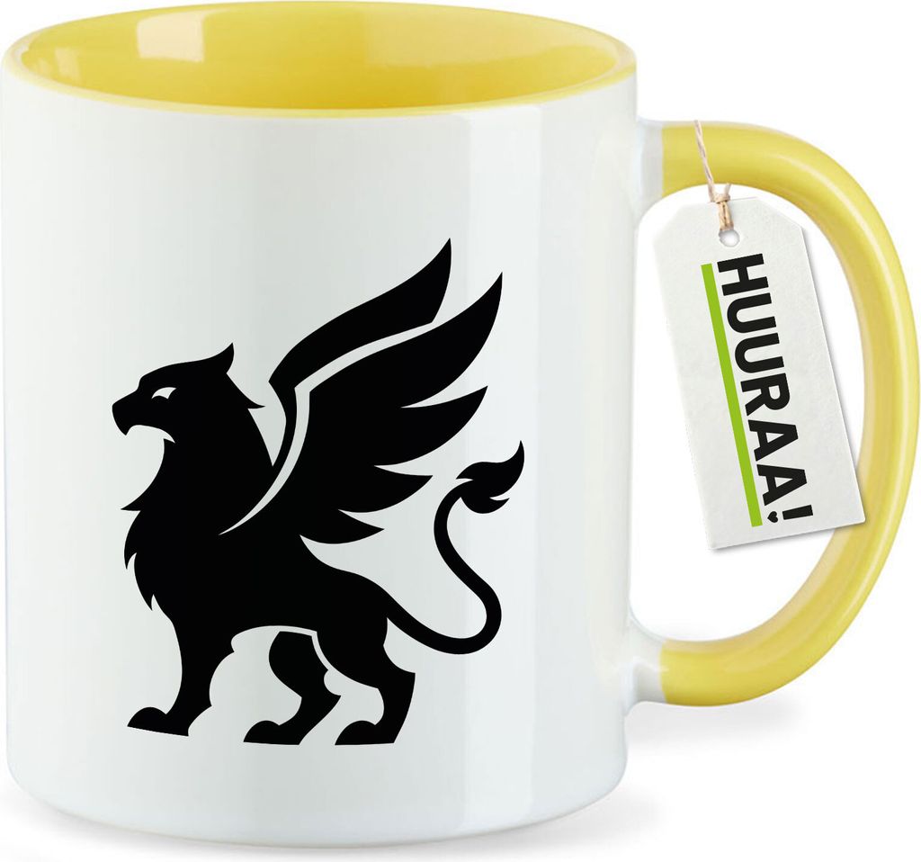 Huuraa Kaffeetasse Greif Silhouette 330ml Gelb Keramik Kaffeebecher Geschenkidee