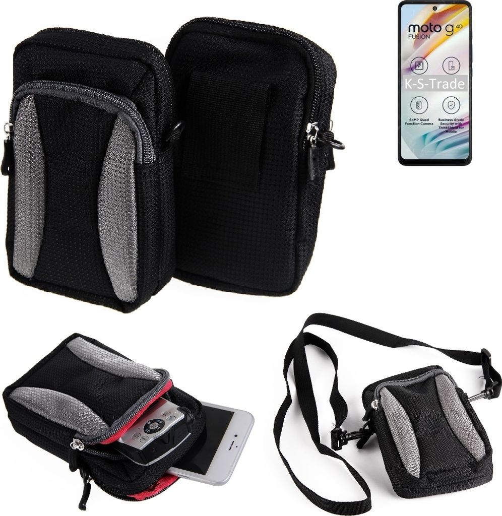 K-S-Trade Holster Schutz Hülle kompatibel mit Motorola Moto G40 Fusion Handy Hülle Gürteltasche Umhängetasche mit Zusatzfach schwarz