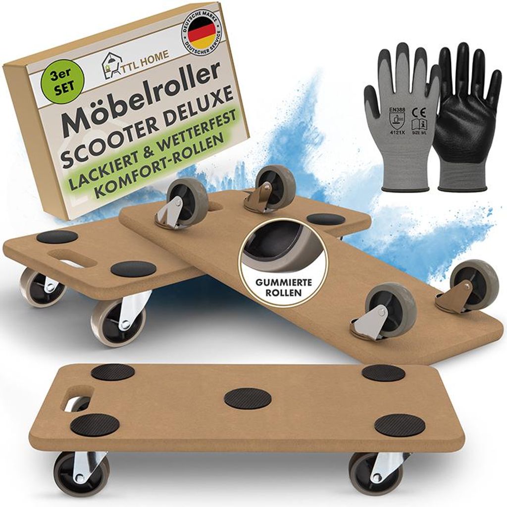 TTL HOME Möbelroller SCOOTER DELUXE 3er Set 58x30x11cm Produktbild 