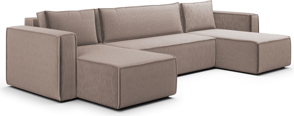 KEF Ecksofa Porto – U-Form – 309x88x185 cm – Mit Schlaffunktion – Liegefläche 135x276 cm – Stauraum für Bettwäsche – Wellenfederung...