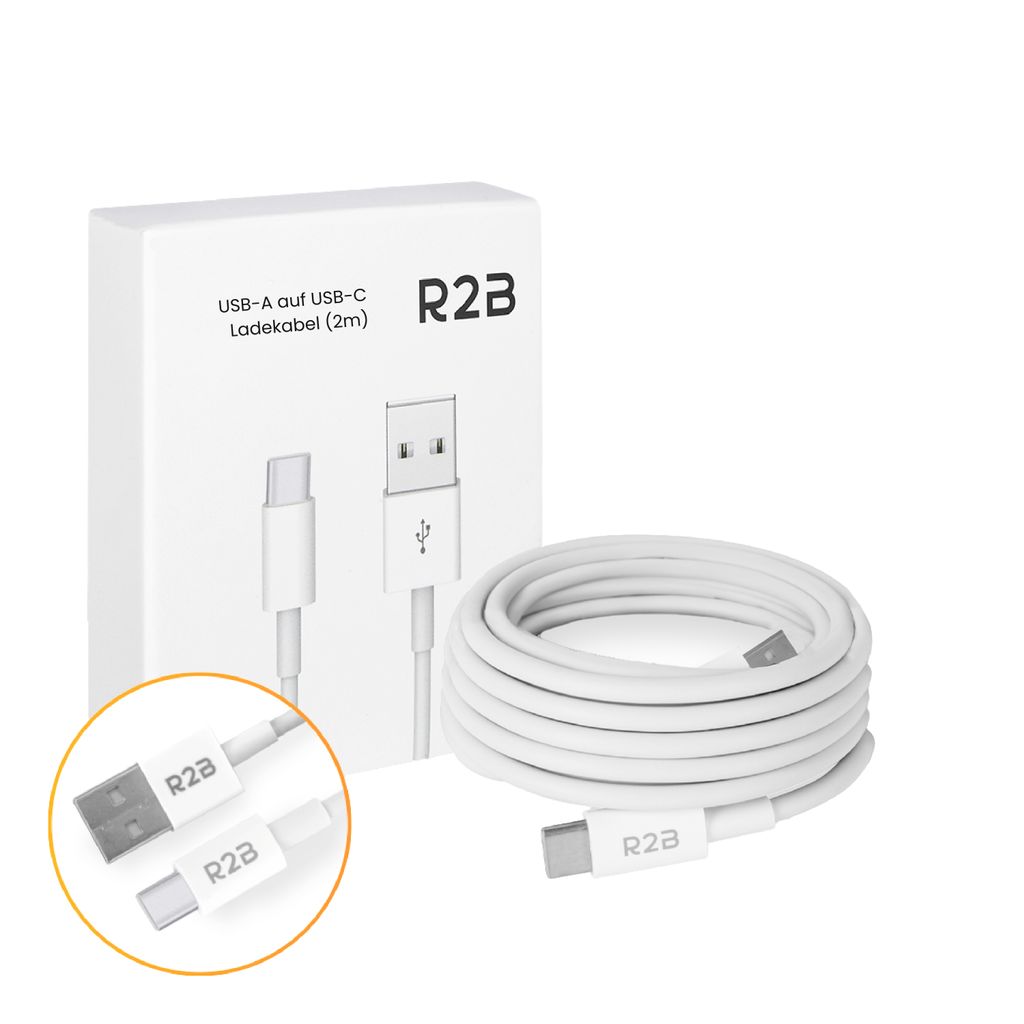 R2B USB-A zu Lightning Kabel 2m, Ladekabel für iPhone & iPad – Schnellladen Weiß