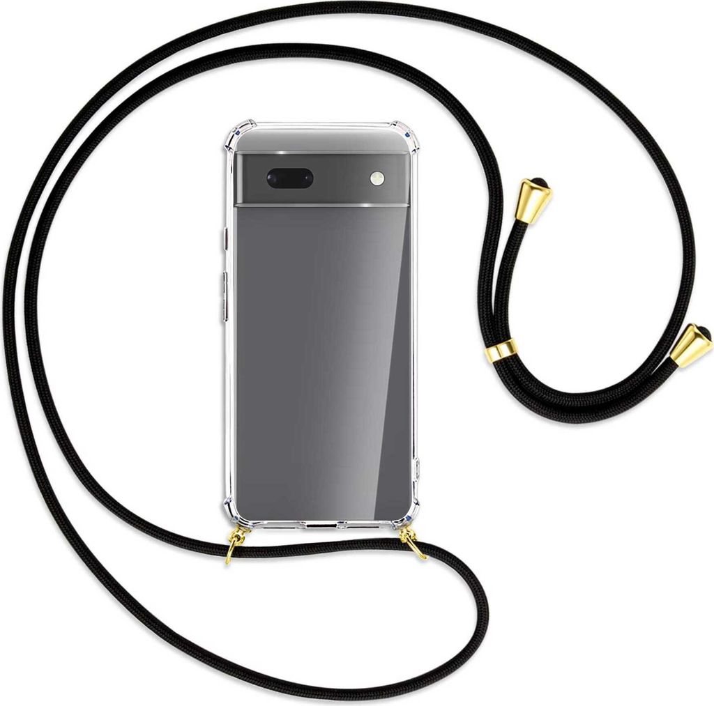 Handykette Backcover-Schutzhülle mit Band (Metall goldfarben) für Google Pixel 6a - schwarz