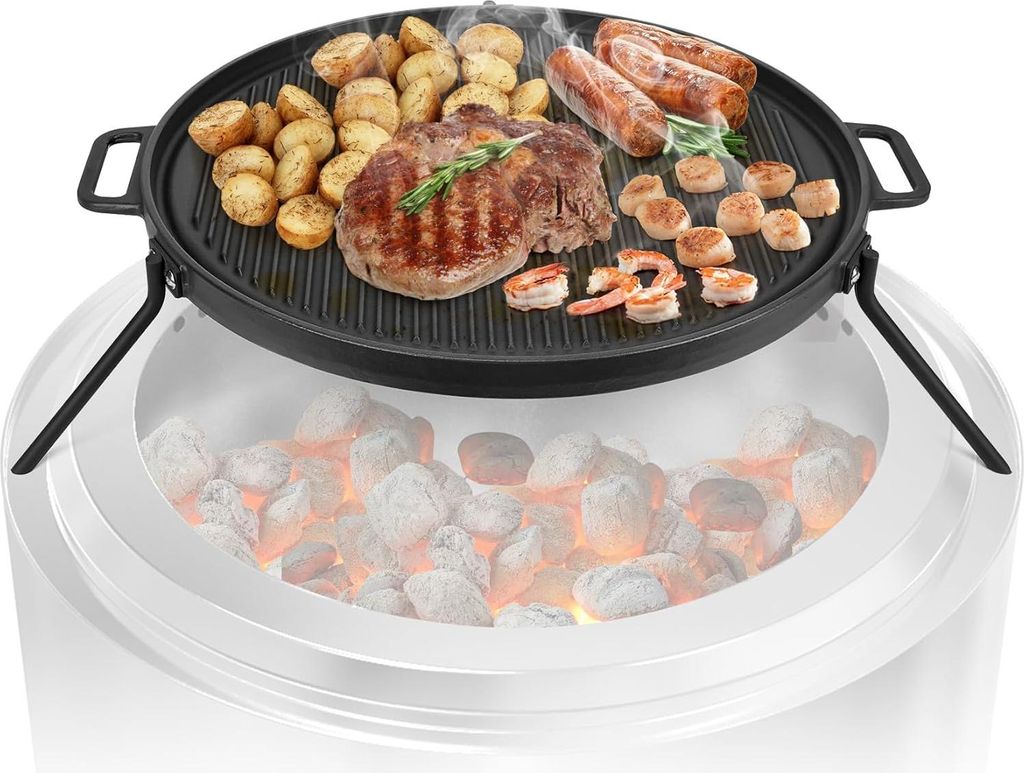 Gusseisen Grillplatte - Grillen - Feuerstelle Zubehör - 1 Stück - Schwarz - Gusseisen - Ø 52,5 cm