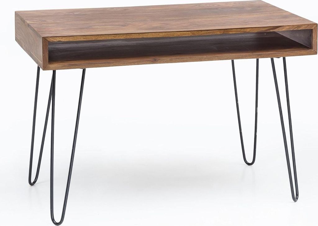 Schreibtisch - Massivholz-Laptop-Tisch Sheesham Natur - Werkbank im Landhausstil mit Aufbewahrungsfach - Büro-PC-Tisch - Braun - 110 x 60 x 76 cm