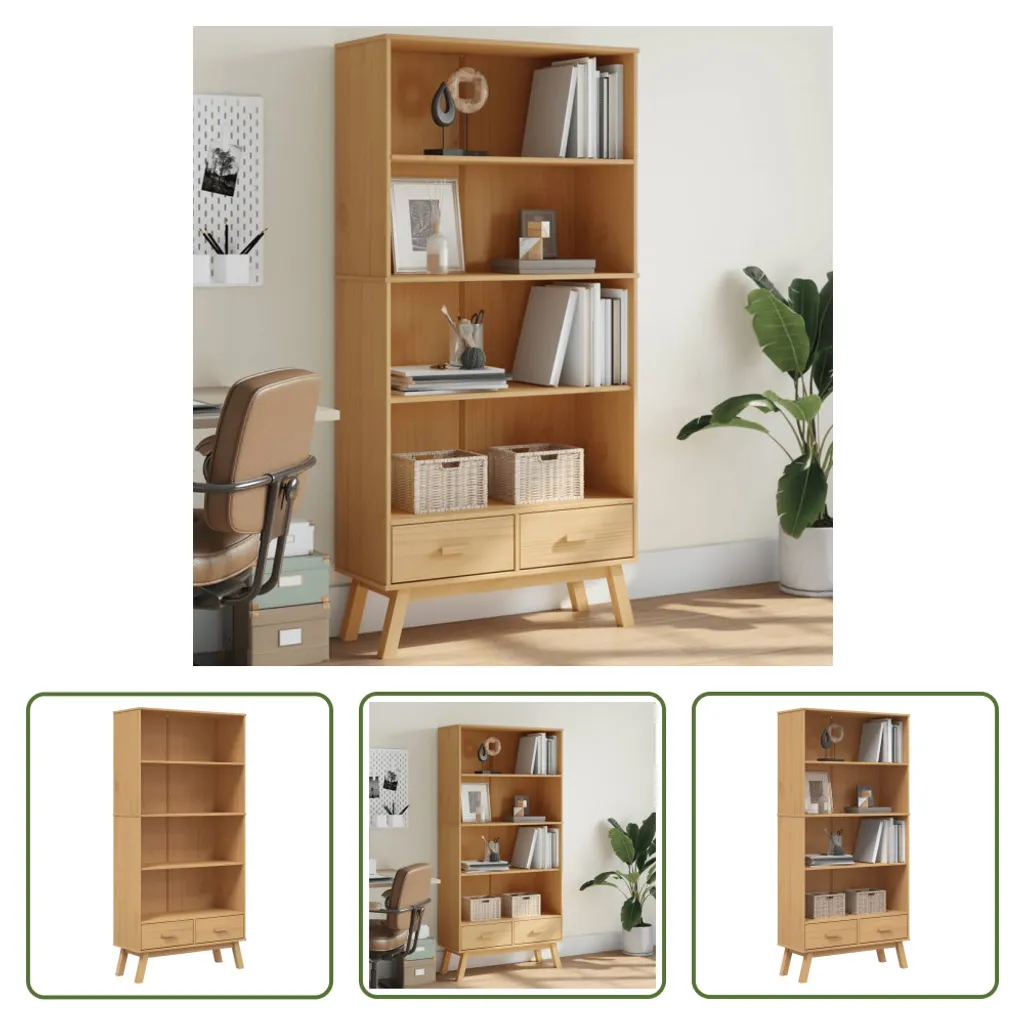 The Living Store Bibliothèque OLDEN Pin Massif Brun avec 4 Compartiments