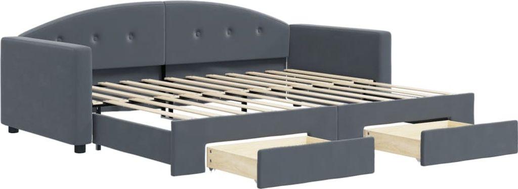 Tagesbett Ausziehbar mit Schubladen Dunkelgrau 90x200 cm Samt