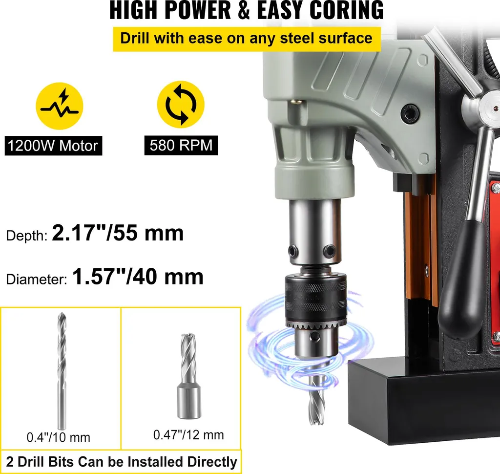 Mag Drill Press 1200W à Vitesse Variable avec Attraction de 13000N Pro