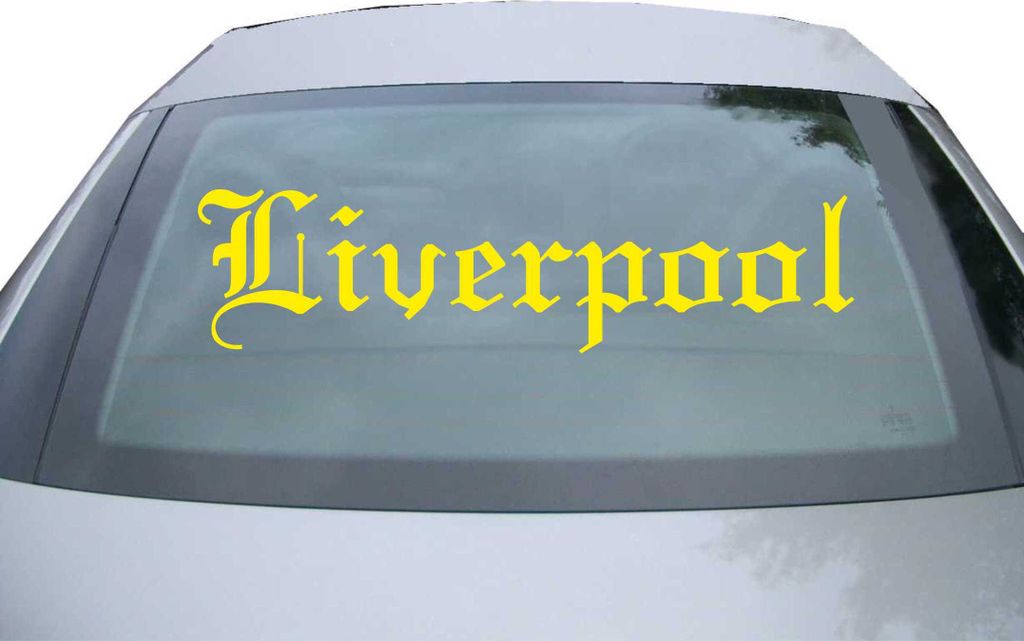 Indigos UG - Aufkleber Heckscheibe & Motorklappe DE6642 - gelb - 600x150 mm - Liverpool - Auto Scheiben Fenster Heckklappe Tuning Racing JDM - Die cut
