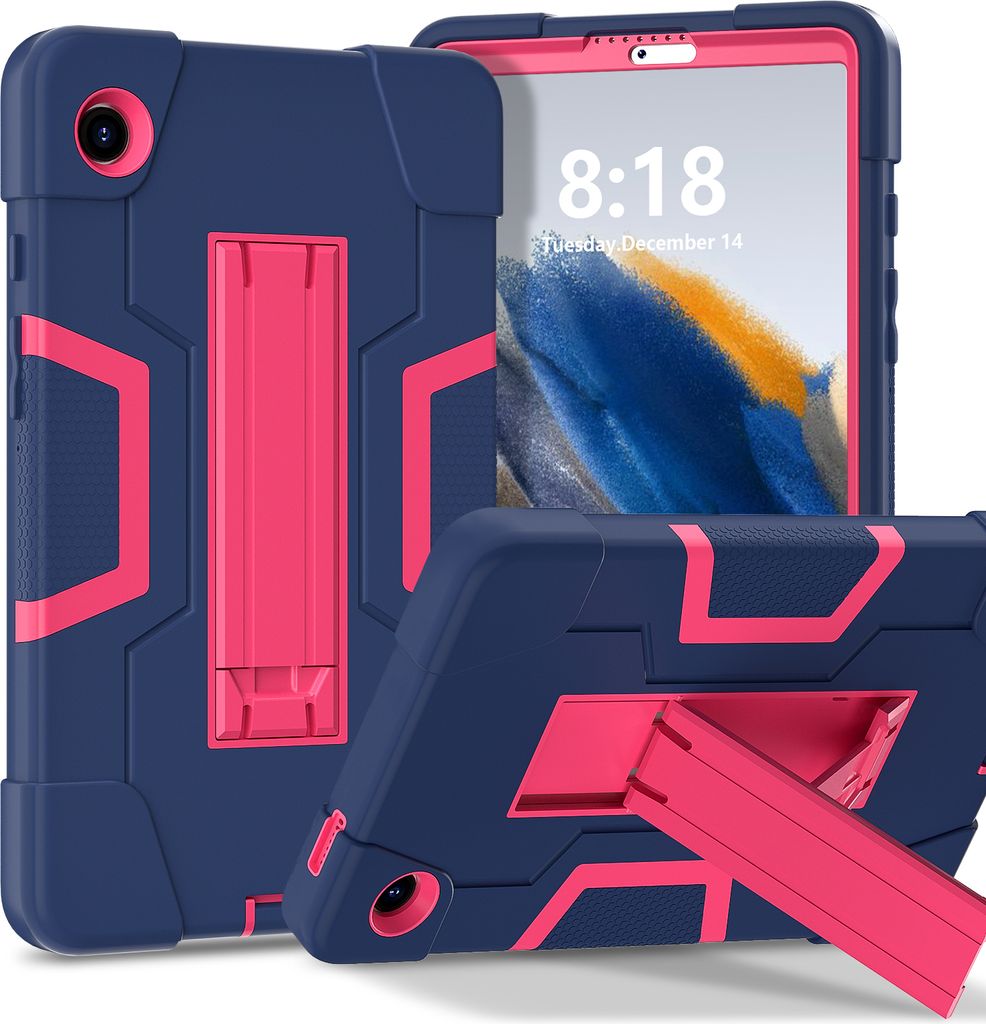Hülle für Samsung Galaxy Tab A9 2023 8,7 Zoll SM-X110/X115/X117 Hybrid Dreilagige Robust Stoßfest Schwerlast Schutzhülle mit Ständer Blau Rosa