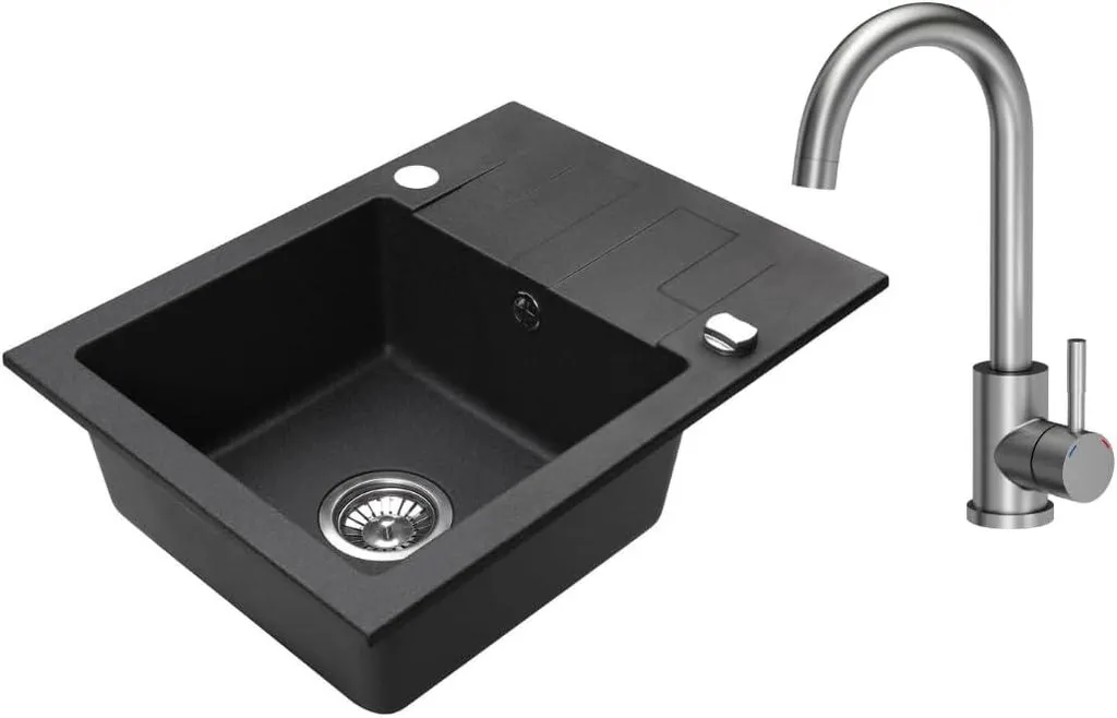 VBChome Lavello Monovasca 59x44 Granito Nero: Occasione con Rubinetto