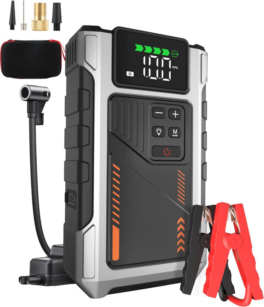 HYCHIKA Starthulp Powerbank Met Compressor - Jumpstarter Auto + Luchtpomp + Zaklamp + Powerbank