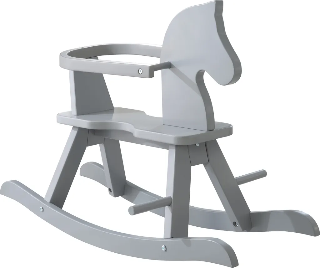 Jouet à bascule pour bébé en bois gris évolutif avec arceau de sécurité