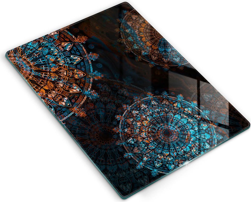 Glasschneideplatte - Herdabdeckplatte - 40x52 cm - Schneidebrett - Spritzschutz - Boho Vintage Circle