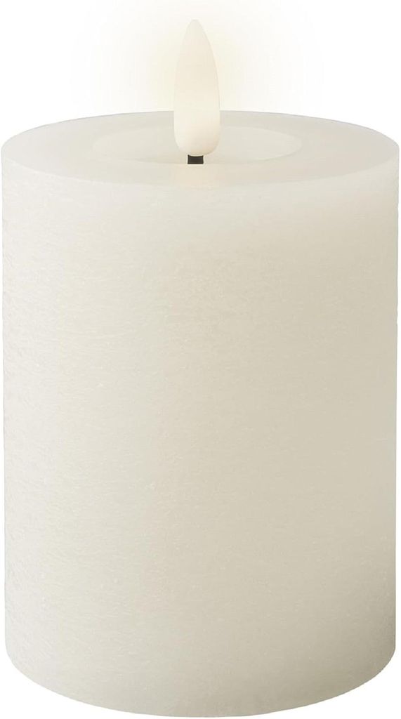 LED Kerze 7x11cm mit Timer Wachs Rustik Weiß / Warmweiß Produktbild 