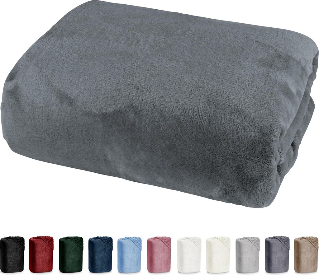 heimtexland Luxus Spannbettlaken Cashmere Touch Soft Spannbetttuch Nicky Plüsch Teddy Typ585 Anthrazit 100 cm x 200 cm