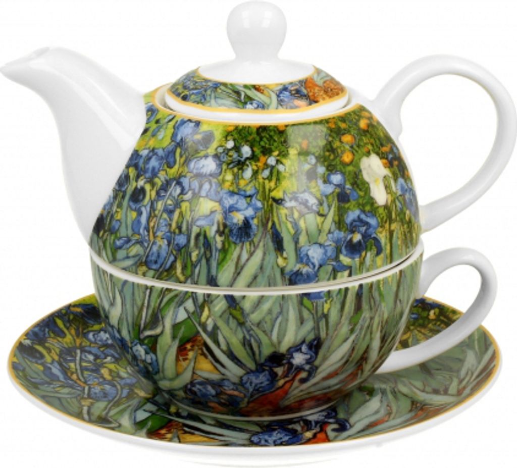 DUO ART GALLERY Tasse mit Teekanne IRISES inspired by Van Gogh New Bone China Porzellan