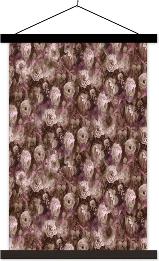 MuchoWow Textilposter Blumen - Rosen - Ölfarbe 60x90 cm mit schwarzem Rahmen - Poster Wohnzimmer