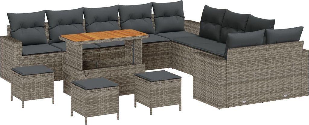 Best Möbel 14-teiliges Garten Sofa Set mit Kissen Graues Poly Rattan Akazie, 4-teiliges Garten Essset mit Kissen Graues Poly Rattan Akazie - Garte...