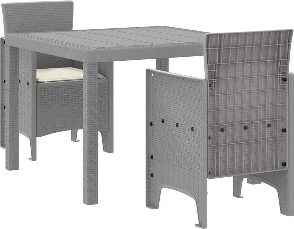 Set Pranzo Giardino 3 Pz Grigio Chiaro vidaXL Poly Rattan Vetro
