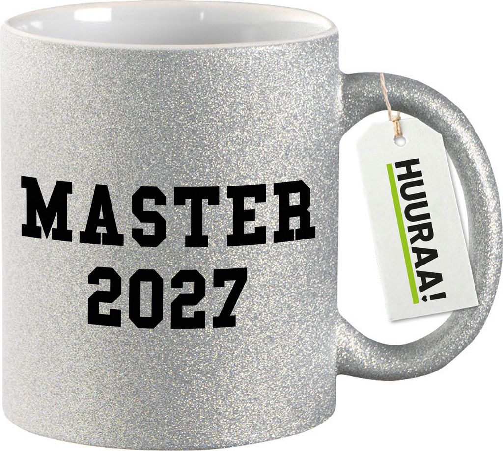 Huuraa Glitzertasse Master 2027 Abschluss 330ml Silber Keramik Kaffeebecher Geschenkidee