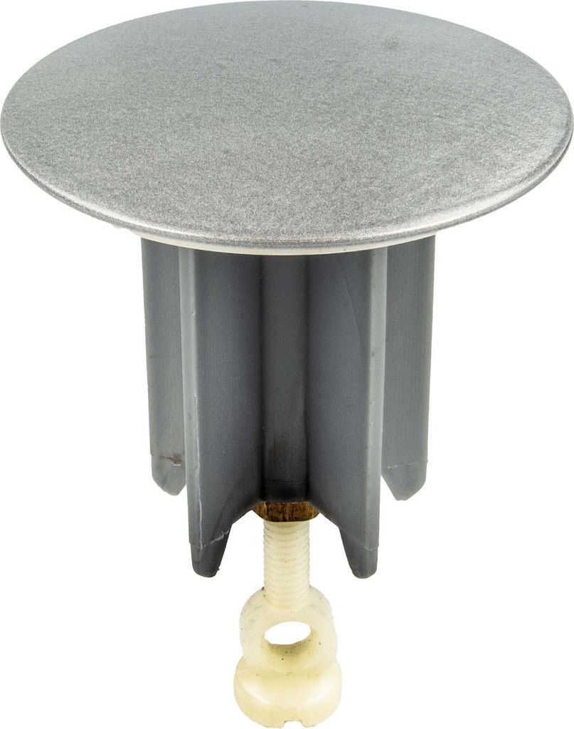 A close-up studio shot of a drain stopper.