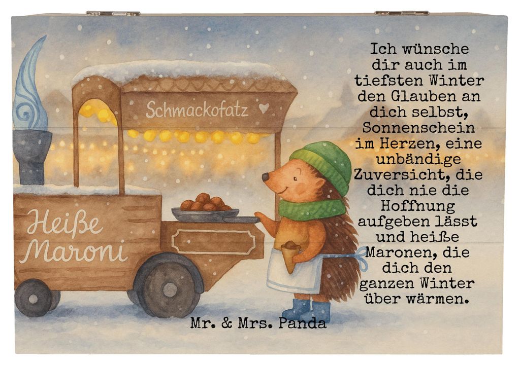Mr. & Mrs. Panda Box Igel Maronen Design 22 x 15 cm - Weiß - Geschenk, truhe holz, Holzkiste mit Deckel, Weihnachten, Aufbewahrungsbox, Duft, Kast...