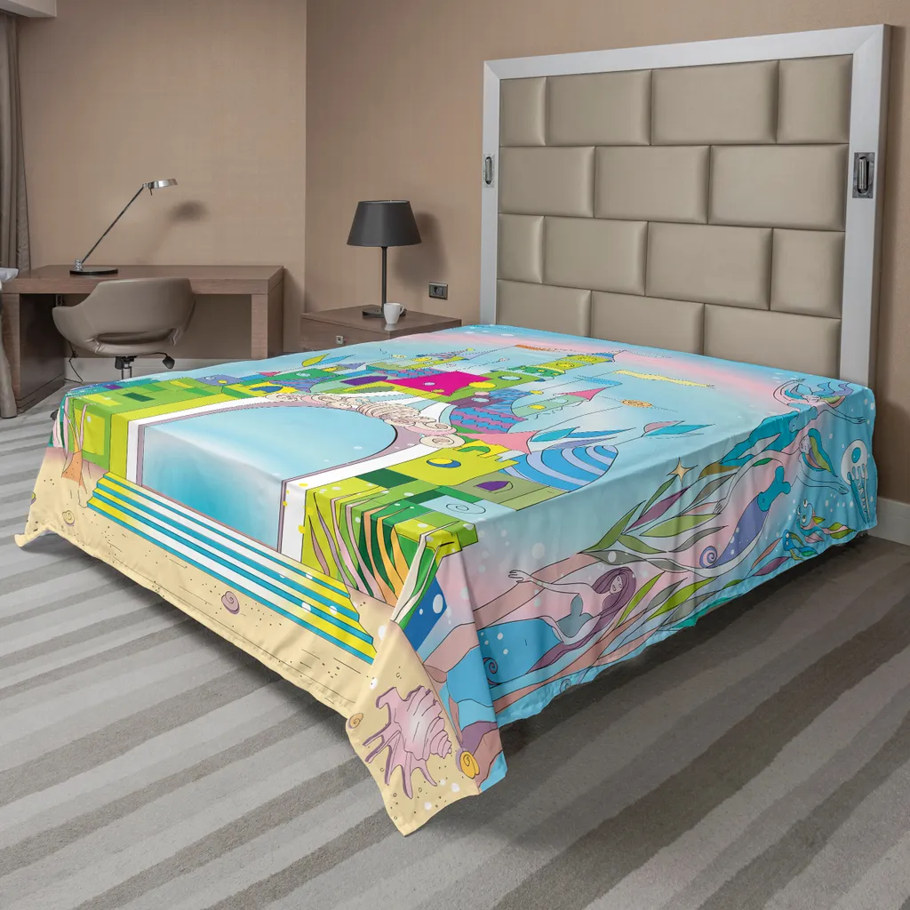 Drap de lit supérieur coloré décoratif avec sirène et poissons mer