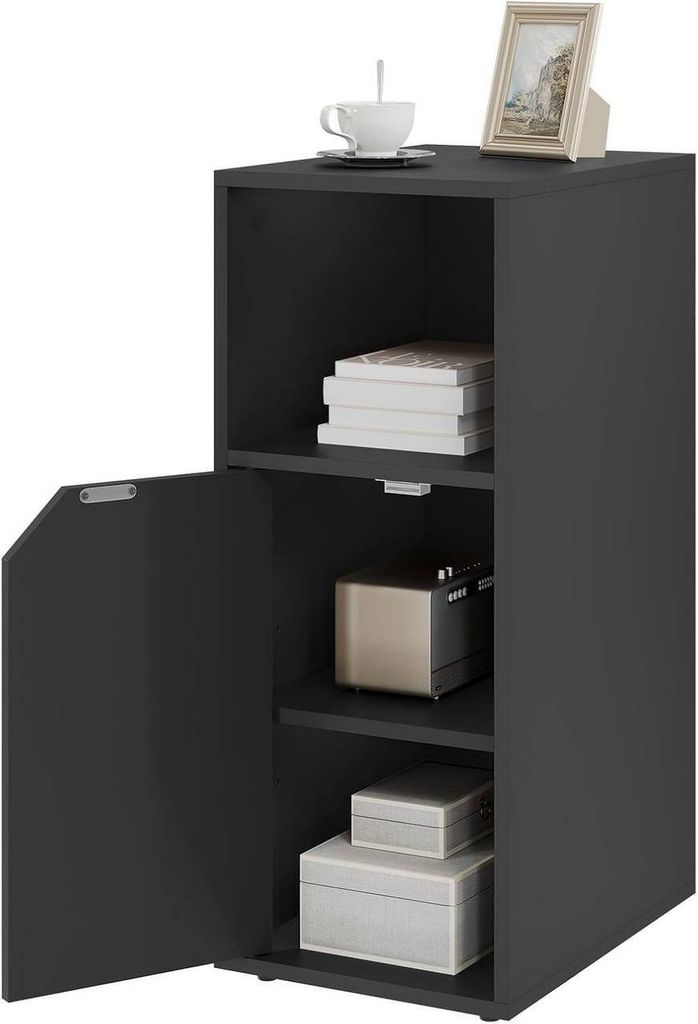 WOLTU Nachttisch schmal, Nachtschrank mit offenem Fach und Tür, Nachtkommode, Schwarz