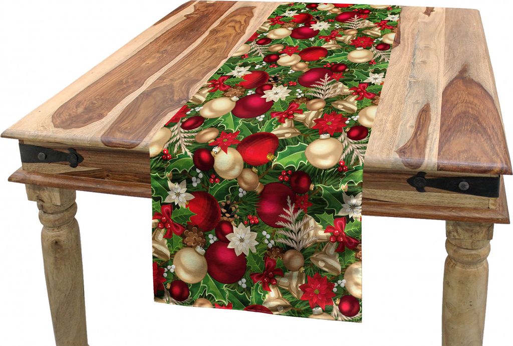 ABAKUHAUS Weihnachten Tischläufer, Baum-Zweig Glocken, Esszimmer Küche Rechteckiger Dekorativer Tischläufer, 40 x 180 cm, Mehrfarbig
