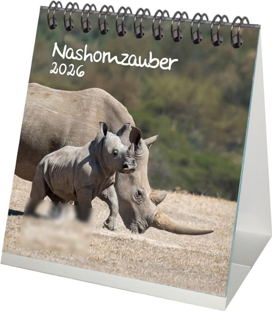 Tierzauber Nashörner Tischkalender 10cm x 10cm für 2026 Nashorn - Seelenzauber