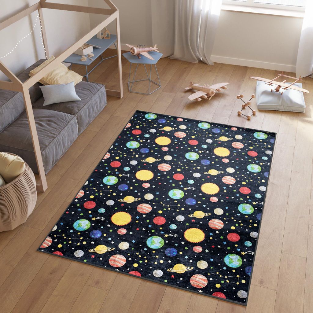 Tapiso Teppich EMMA Modern Kinderzimmer Schwarz Schlafzimmer 80 x 150 cm