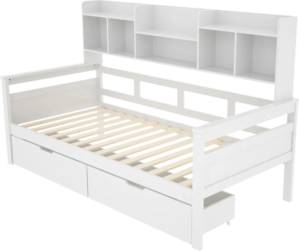 Lit adolescent 90x200 bois blanc, solution gain de place avec rangements - 6