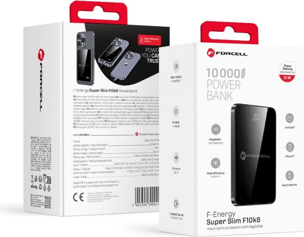 Powerbank kompatibel mit MagSafe Forcell F-Energy SuperSlim F10K8 QC4.0 PD3.0 15W 10000 mAh black
