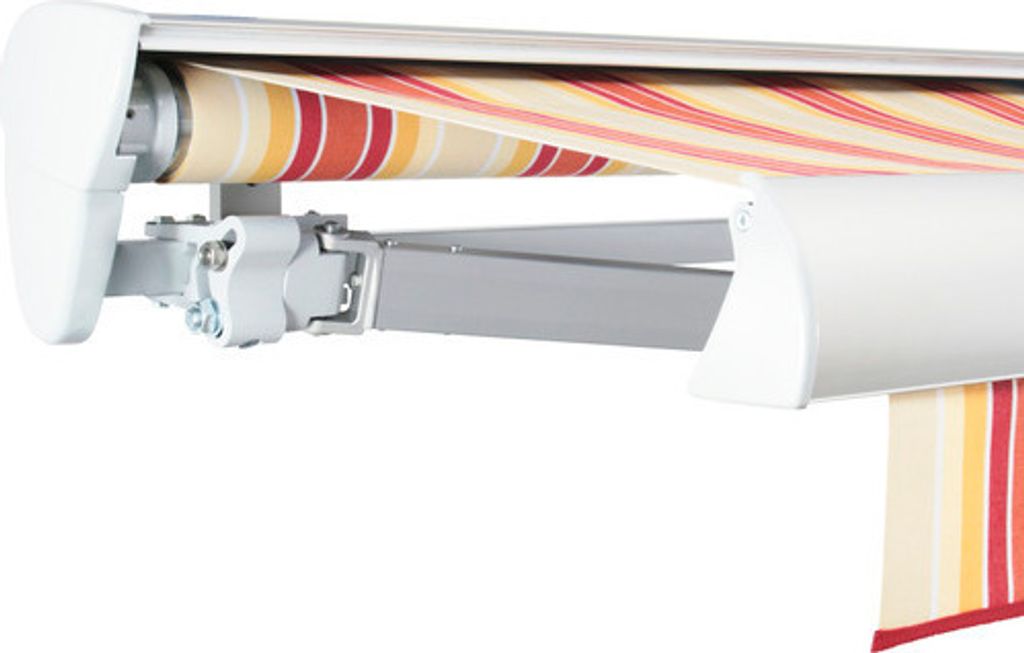 SOLUNA Halbkassettenmarkise Classic 3,5x2,5 Stoff Dessin 8430 Gestell E6EV1 silber eloxiert Antrieb links inkl. Motor un