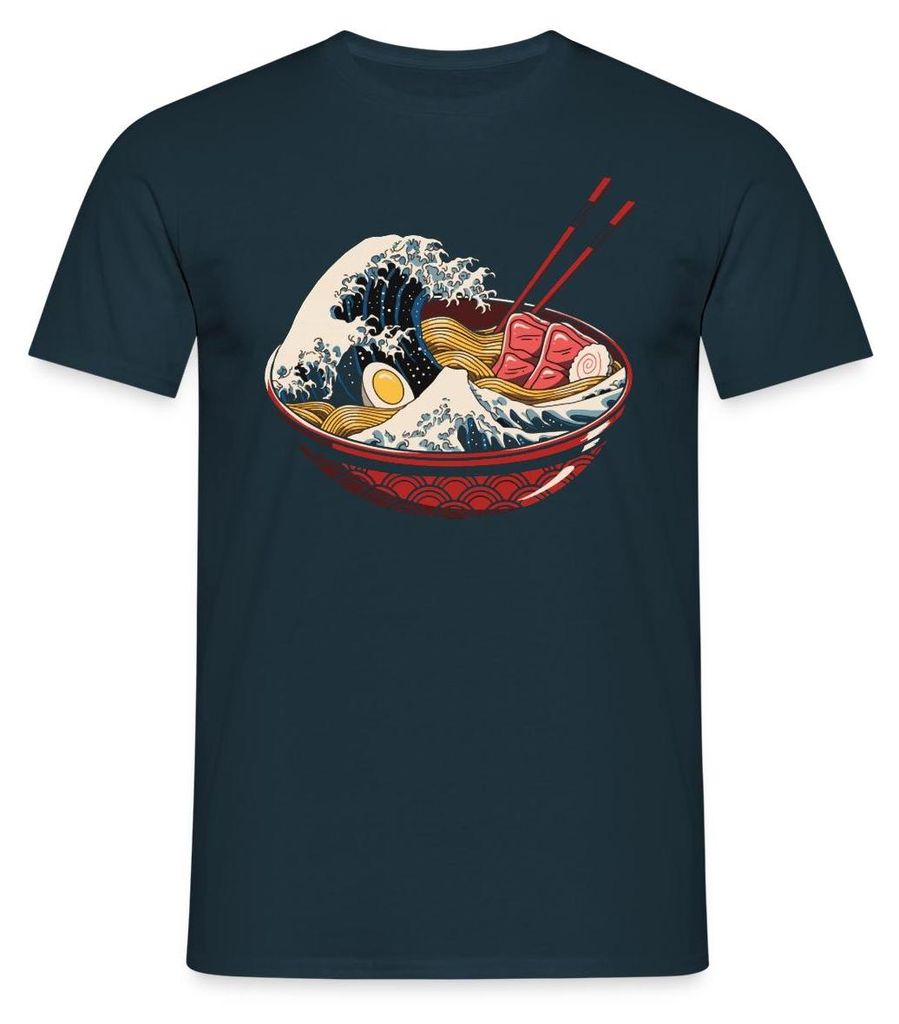 Spreadshirt Retro Ramen Welle Japanisch Männer T-Shirt, XL, Navy
