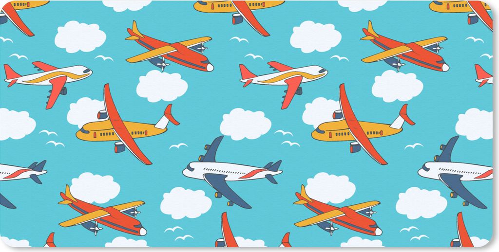 MuchoWow Schreibtischunterlage Muster - Flugzeug - Wolke - Luft - Junge - Kind - Kinder - Kinder 80x40 cm - XXL Mauspad - Gaming Mauspad