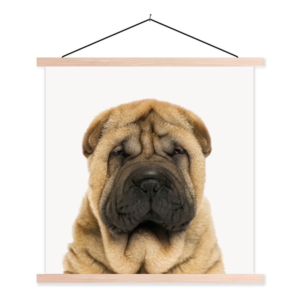 MuchoWow Textilposter Hund - Jungen - Sharpei - Haustiere - Mädchen - Kinder 40x40 cm mit holzfarbenen Rahmen - Posterleiste