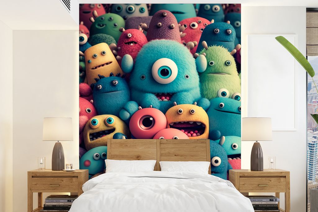 MuchoWow Fototapete für Wohnzimmer oder Schlafzimmer Wandtapete Vinyl Motivtapete Kinder - Monster - Regenbogen - Design - Mädchen - Jungen - 1...